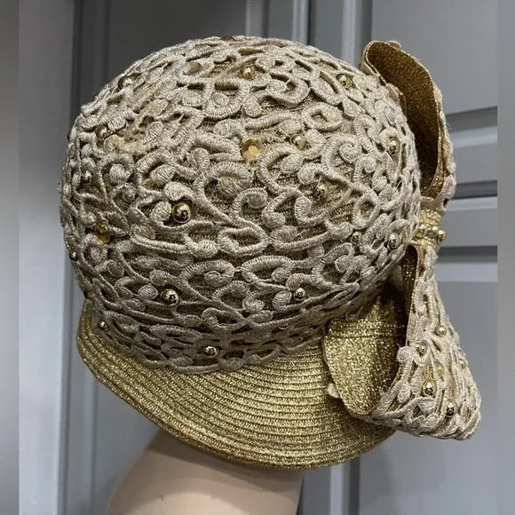 Elegant Gold Lace Women\'s Cap The Eileen – Light Gold Sinamay Sun Hat | Gold Coast Couture main image 3